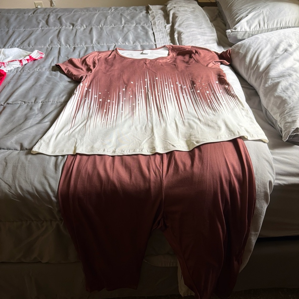Women's Ombre Rust and Cream Short Sleeve Pajama Set